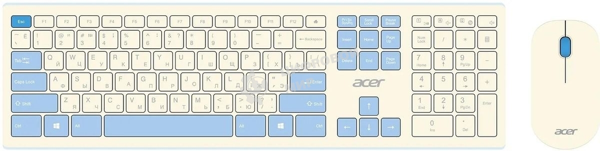 Комплект клавиатура + мышь Acer OCC205 беспроводной USB, 1200 dpi, белый/голубой