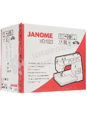 Швейная машина Janome HD1023 белый/розовый, электромеханическая, вертикальный качающийся, 25 операций, автоматическая петля