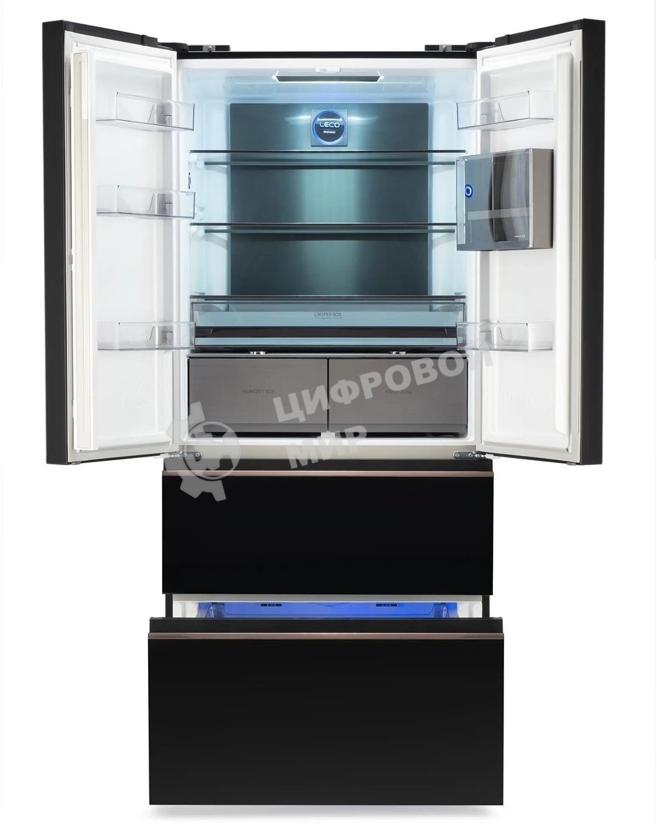 Холодильник Hyundai CM55043F черный стекло трехкамерный, 354/186, морозилка снизу, No Frost, Side by Side