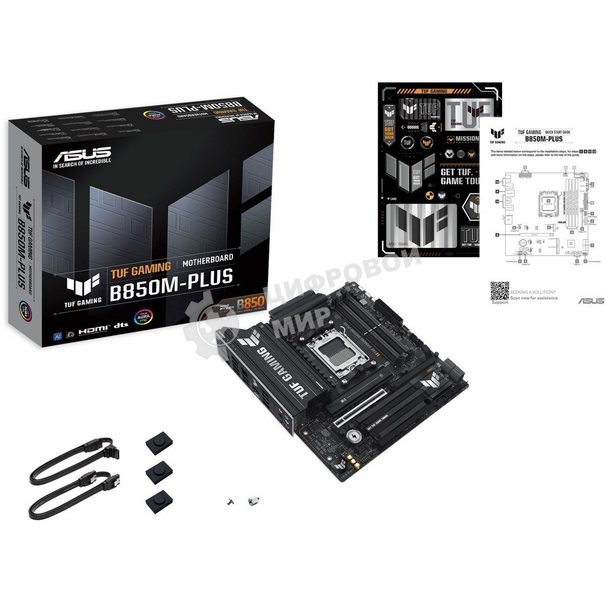 Материнская плата ASUS TUF Gaming B850M-Plus, AM5, AMD B850, 4xDDR5, 4xSATA, 3xM.2, 1xPCIe 5.0 x16, 1xPCIe 4.0 x4, 1xPCIe x1, 1xDP, 1xHDMI, 1x2.5Gb LAN, 4xUSB 2.0, 4xUSB 3.2 Gen 1, 3xUSB 3.2 Gen 2, 1xUSB-C, 3x3.5 мм, 7.1, mATX