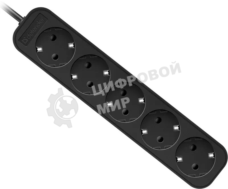 Удлинитель Defender M550 черный, 5 м, EURO, 5 розеток, 2200 Вт