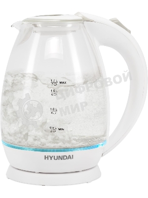 Чайник электрический Hyundai HYK-G2409 1.7 л, 2200 Вт, белый/серебристый (корпус: стекло)