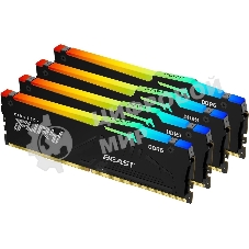 Оперативная память Kingston Fury Beast RGB, DDR5, 64Gb (4x16 GB), 6000 MHz, CL40, радиатор, RGB, черный