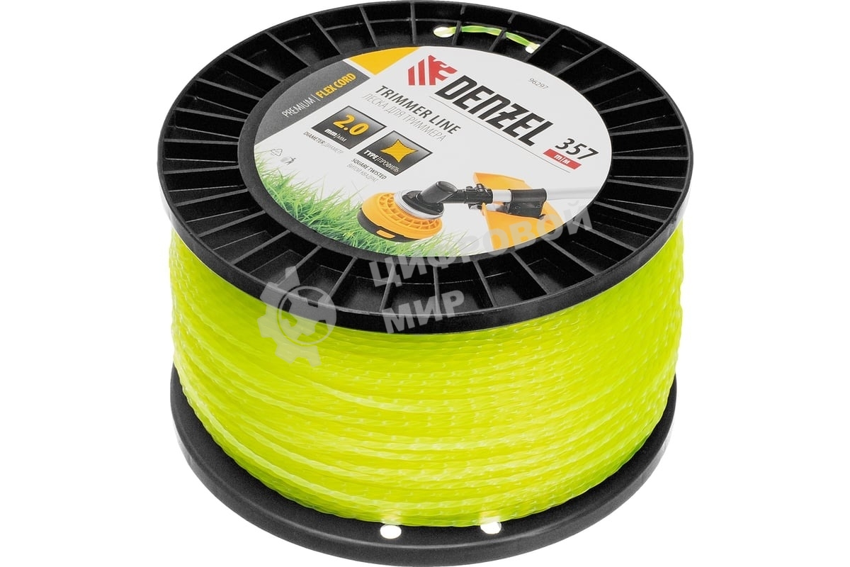 Леска для триммера Denzel витой квадрат, 2,0мм х 357м, на DIN катушке FLEX CORD