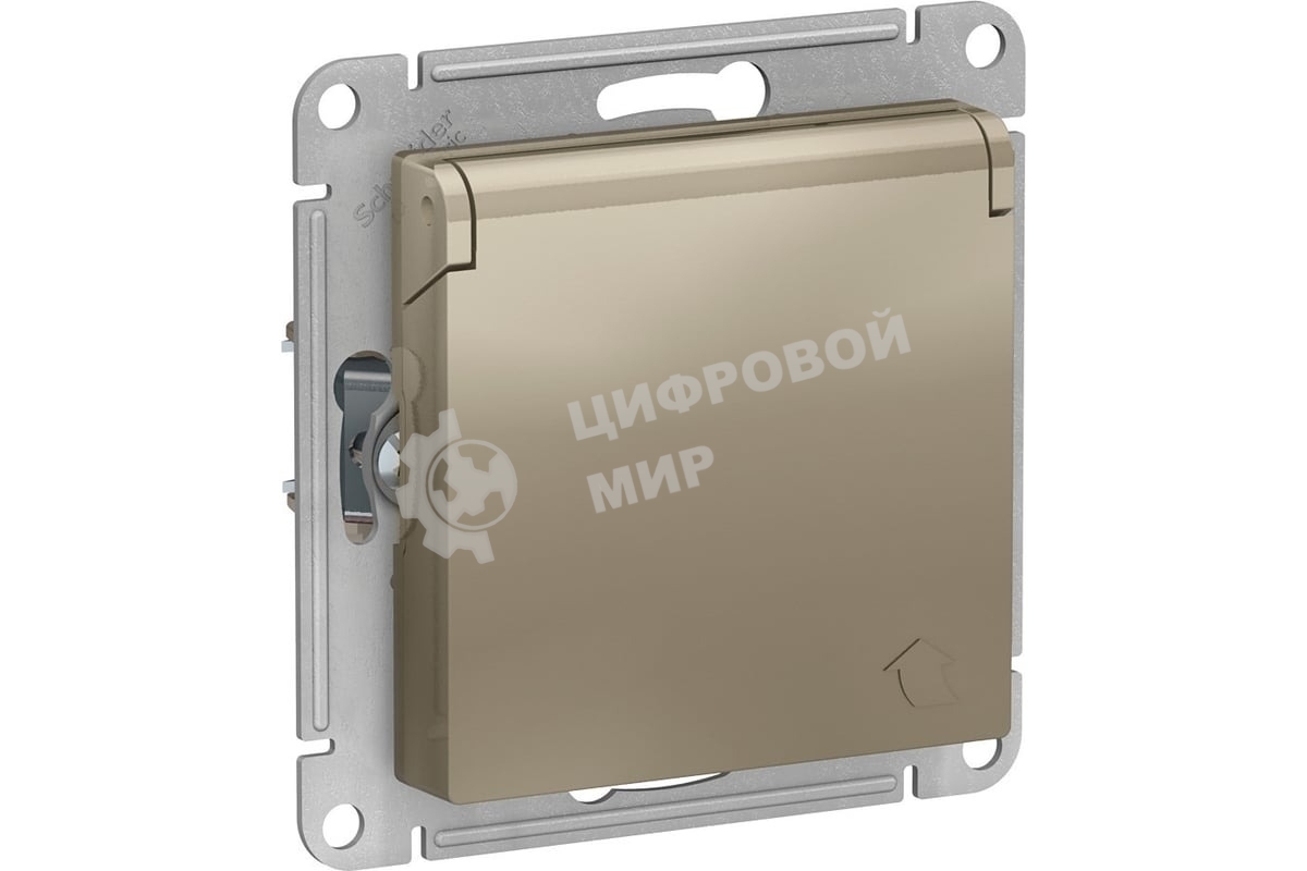 Механизм розетки 1-м СП AtlasDesign 16А IP20 с заземл. защ. шторки с крышкой шампань