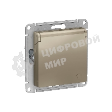 Механизм розетки 1-м СП AtlasDesign 16А IP20 с заземл. защ. шторки с крышкой шампань