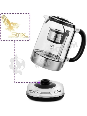 Чайник электрический Kitfort KT-6116 1.7 л, 2200 Вт, нержавеющая сталь/черный (корпус: стекло)