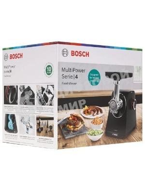 Мясорубка электрическая Bosch MFWS440B черный, 1900 Вт, 2.5 кг/мин, реверс, защита от перегрузки, насадки - 7