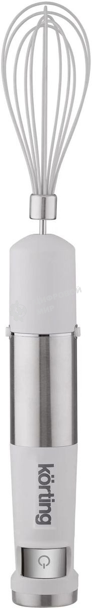 Погружной блендер Korting KHB 0313 W, беспроводной, мощность 150 Вт, кнопочное управление, 3 насадки (блендер, измельчитель, миксер), 5 скоростей, объем чаши 500 мл, защита двигателя от перегрева/перегрузки, цвет белый