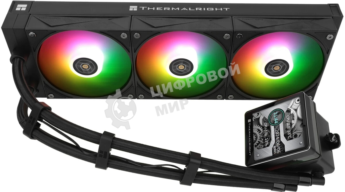 Водяное охлаждение для процессора Thermalright Grand Vision 360 (360mm, LED, Black, ARGB/Fans: 3x120mm, 80.45CFM, 29.4dBA, 2150RPM/Pump height 72.5mm, 6400RPM, Rad thickness 27mm/S: 1700, 1200, 1851, 115X, 2011, 2066, AM5, AM4)