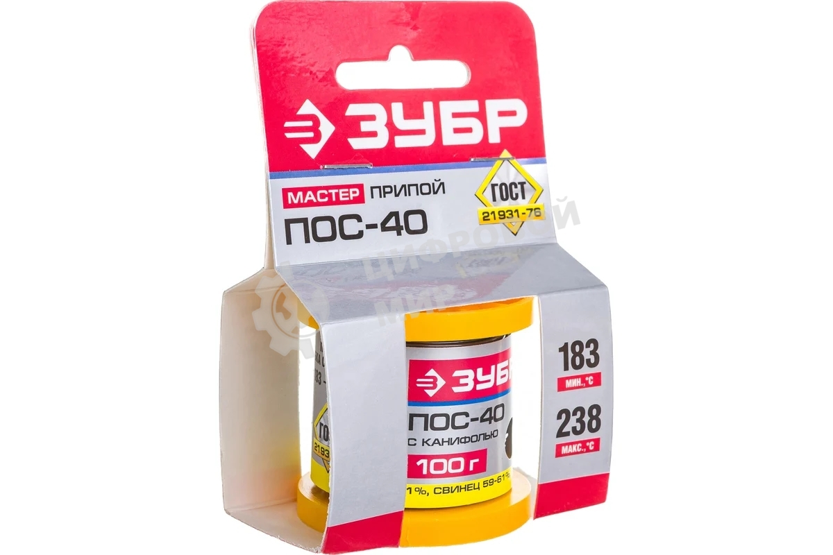 Припой Зубр 55451-100-10C ПОС 40 трубка с канифолью 100г 1мм