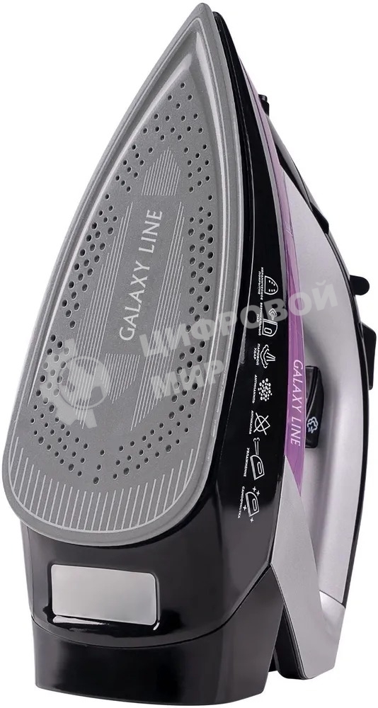 Утюг Galaxy Line GL 6128, фиолетовый с черным, паровой, 2200 Вт, постоянный пар 30 г/мин, паровой удар 140 г/мин, функции: самоочистка, антикапля, антинакипь, функция увлажнения, вертикальное отпаривание, защита от перегрева, индикатор нагрева, керамическ