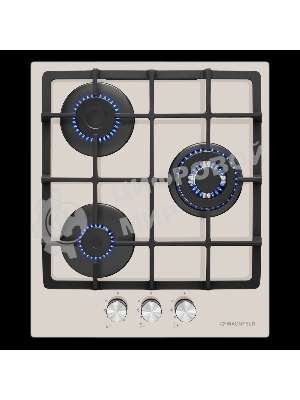 Газовая варочная панель Maunfeld EGHG.43.33CBG/G газ, ширина 45 см, 3 конфорки, WOK, чугунные решетки, газ-контроль, электроподжиг, бежевый