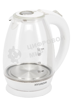 Чайник электрический Hyundai HYK-G2409 1.7 л, 2200 Вт, белый/серебристый (корпус: стекло)