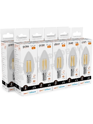 Лампа филам. Gauss Filament 8Вт цок.:E14 свеча св.свеч.бел.теп. (упак.:10шт) (32118)