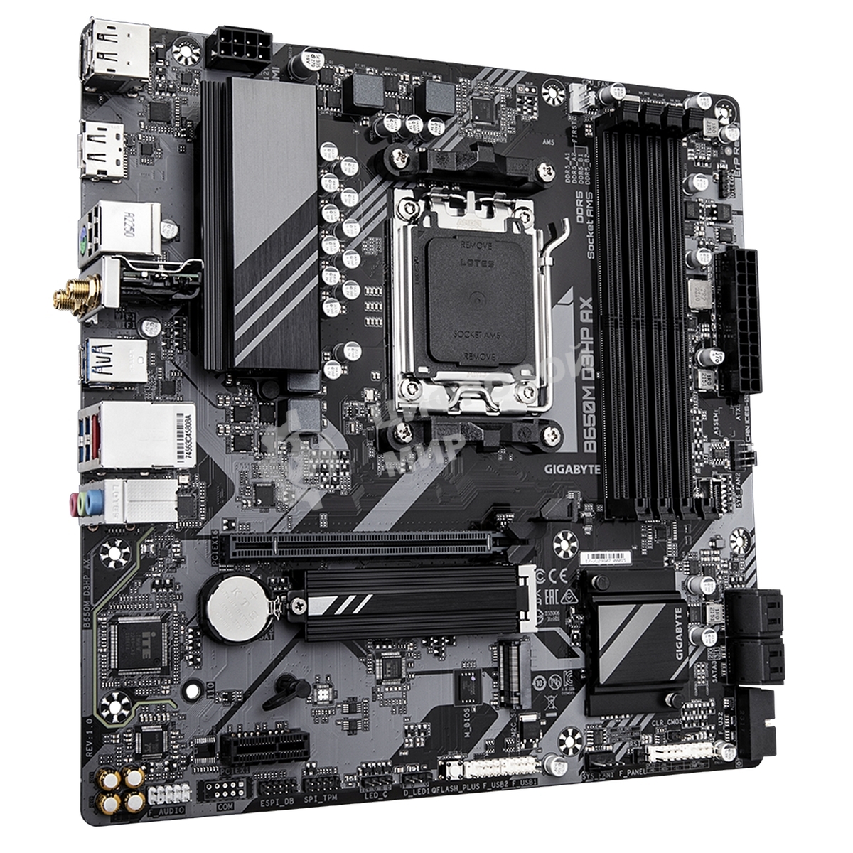 Материнская плата Gigabyte B650M D3HP AX (V1.2), AM5, AMD B650, 4xDDR5, 4xSATA, 2xM.2, 1xPCI-E 4.0 x16, 1xPCI-E 4.0 x1, 3xUSB-A 3.2 Gen 1, 1xUSB-C 3.2 Gen 2, 1x 2.5Gb LAN, 3x3.5 мм, 7.1, Micro-ATX