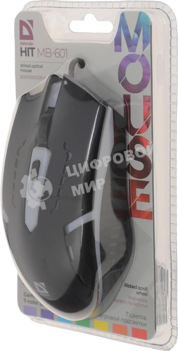 Мышь проводная Defender Hit MB-601 черный, 1200 dpi, USB, кнопки - 4