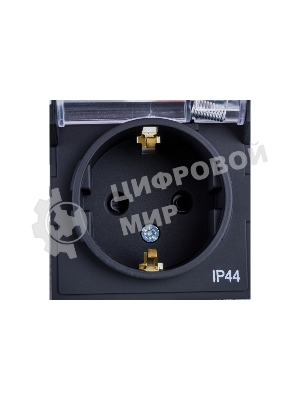 Механизм розетки 1-м СП AtlasDesign Aqua 16А IP44 с заземл. защ. шторки с прозрачной крышкой карбон SchE ATN441046