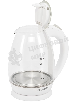 Чайник электрический Hyundai HYK-G2409 1.7 л, 2200 Вт, белый/серебристый (корпус: стекло)