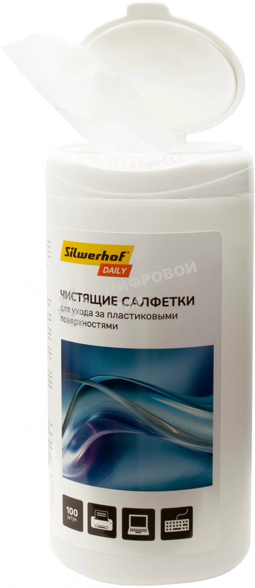 Салфетки Silwerhof DAILY для компьютеров и оргтехники туба 100 шт влажных