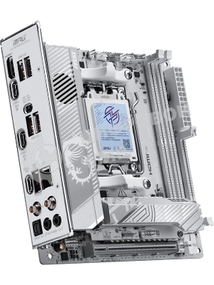 Материнская плата MSI MPG X870I EDGE TI EVO WIFI, AM5, AMD X870, 2xDDR5 (до 128 ГБ), 2xSATA, 3xM.2 (1xPCIe 5.0, 2xPCIe 4.0), 1xPCIe 5.0 x16, 1xHDMI, 1x5Gb LAN, Wi-Fi 7, Bluetooth 5.4, 2xUSB-C 40Gbps (USB4), 1xUSB-C 10Gbps, 5xUSB-A 10Gbps, 3x3.5 мм + S/PDIF оптический, 7.1, белый/серебристый, Mini-ITX