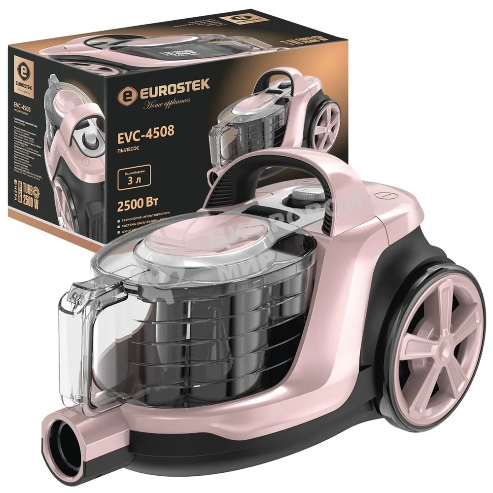 Пылесос Eurostek EVC-4508 розовый/черный, 420/2500 Вт, уборка сухая, пылесборник контейнер 3 л