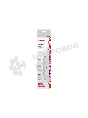 Удлинитель с сетевым фильтром Defender DFS 141, белый, 4розетки, USB+TypeC, 1.5 м.