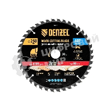Пильный диск по дереву Denzel ф250 х 30 мм, 40 зубьев 733577