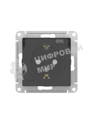 Механизм розетки 1-м СП AtlasDesign Aqua 16А IP44 с заземл. защ. шторки с прозрачной крышкой карбон SchE ATN441046