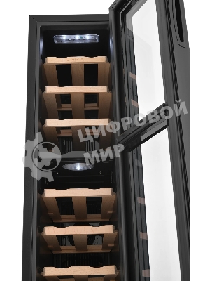 Винный шкаф ZÜGEL ZTWF181DB черный, 49 л, 2 отсека, 18 бут.