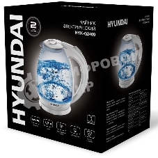 Чайник электрический Hyundai HYK-G2409 1.7 л, 2200 Вт, белый/серебристый (корпус: стекло)