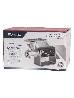 Мясорубка электрическая Pioneer MG225 черный, 3000 Вт, 3.0 кг/мин, реверс, защита от перегрузки, насадки - 4