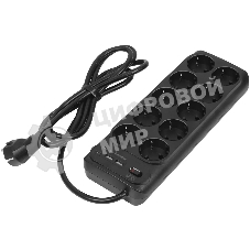 Сетевой фильтр Powercom SP-10 USB2A1СB 3,0 м 3.0м (10 розеток) черный, коробка