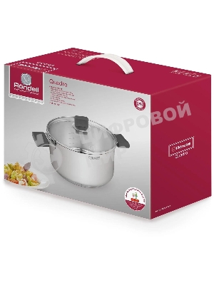 Кастрюля Rondell Quadro RDS-1597, 5.1 л, 24 см, с крышкой, сталь