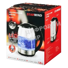 Чайник электрический Starwind SKG2051 1.8 л, 1800 Вт, черный/серебристый (корпус: стекло)