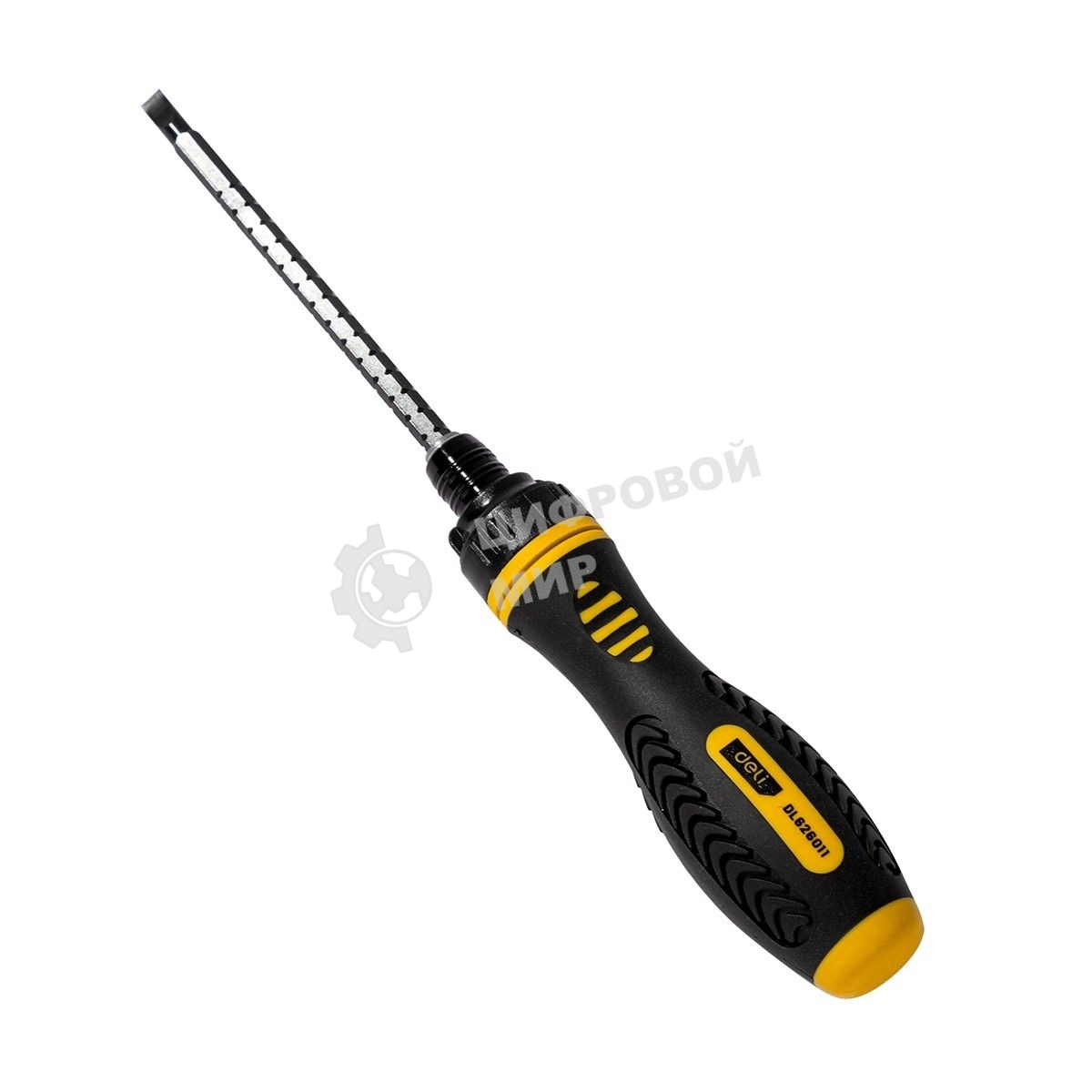 Двухсторонняя отвертка с трещеткой Deli DL626011 PH2+SL6x180 мм 6/PH2x180мм. Материал биты: Cr-V. Общая длина: 180-230 мм. Диаметр хвостовика: 6,3 мм.