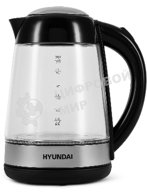Чайник электрический Hyundai HYK-G3803 1.7 л, 2200 Вт, черный/серебристый (корпус: стекло)
