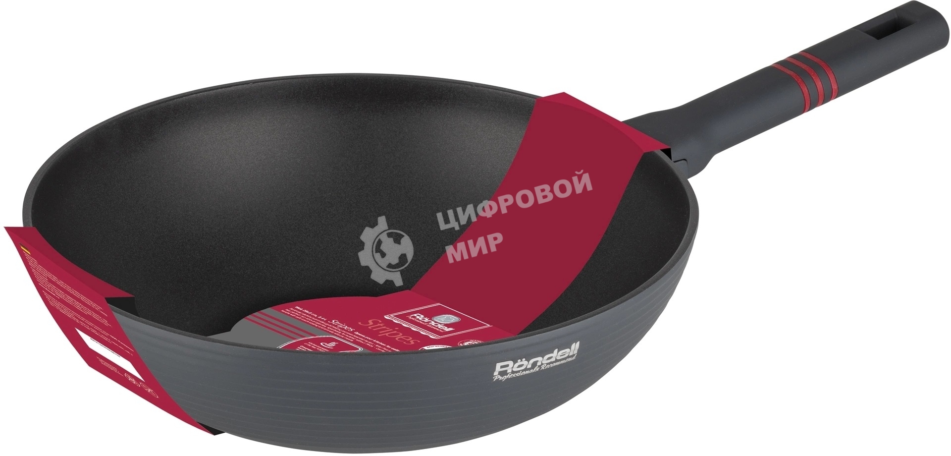 Сковорода ВОК (WOK) Rondell Stripes RDA-1618 круглая 28 см, покрытие: Xylan Plus ручка несъемная (без крышки) серый