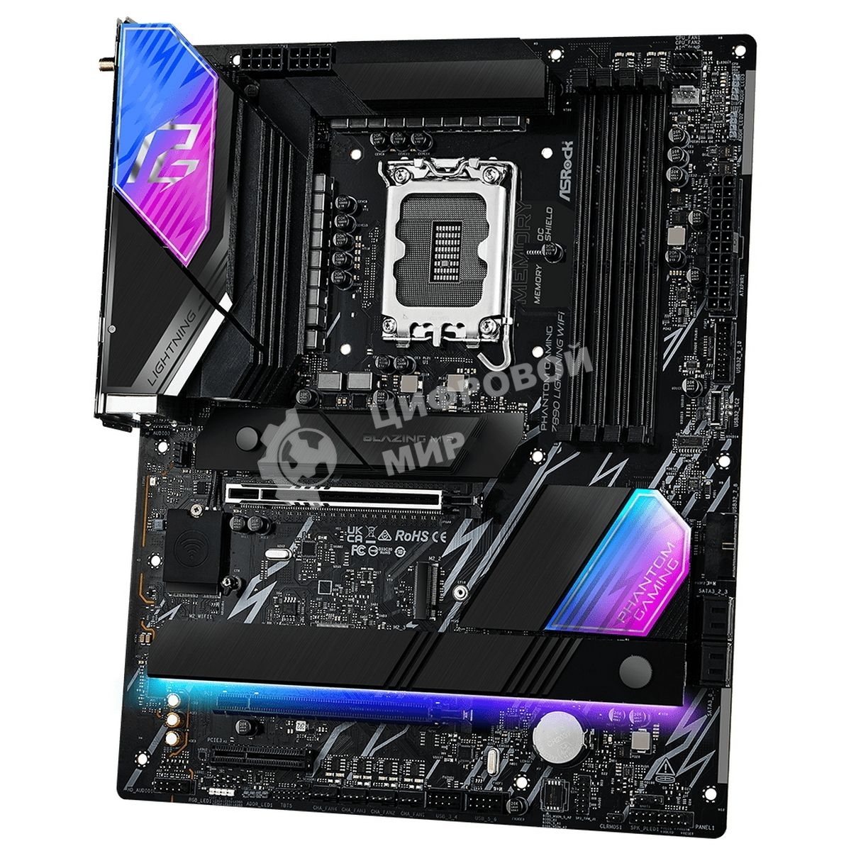 Материнская плата ASRock Phantom Gaming Z890 LIGHTNING WIFI, LGA 1851, Intel Z890, 4xDDR5, 4xSATA, 4xM.2, 1xPCIe 5.0 x16, 1xPCIe 4.0 x4, 1xUSB-C Thunderbolt 4, 2xUSB-A 3.2 Gen 2, 4xUSB-A 3.2 Gen 1, 1xHDMI, 1x2.5Gb LAN, 5x3.5 мм, 7.1, ATX