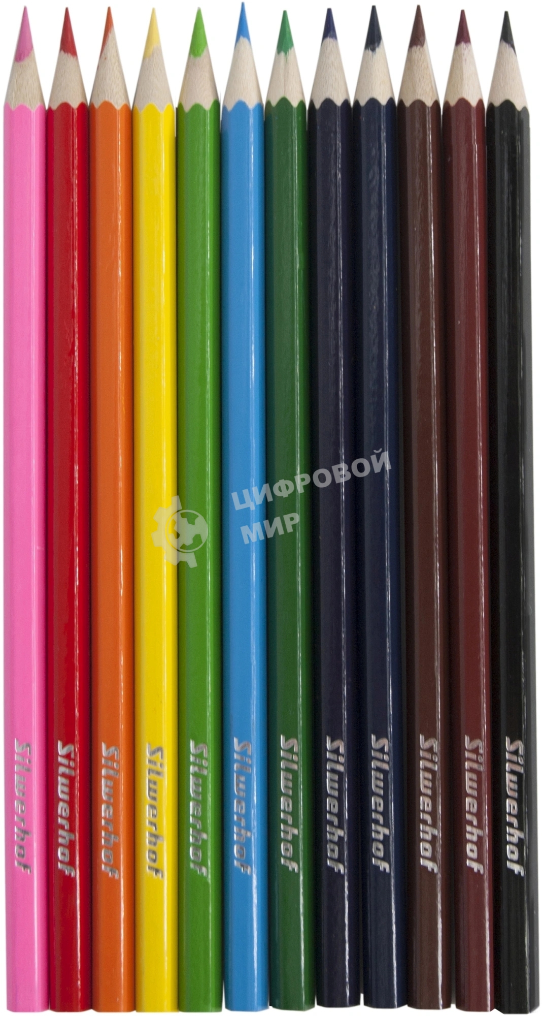 Карандаши цветные Silwerhof Color 2.8мм, шестигранный профиль, дерево, ассорти, 12 цветов, коробка с европодвесом