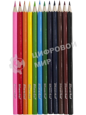 Карандаши цветные Silwerhof Color 2.8мм, шестигранный профиль, дерево, ассорти, 12 цветов, коробка с европодвесом