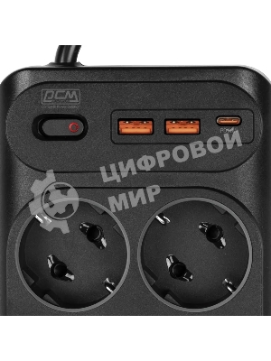 Сетевой фильтр Powercom SP-10 USB2A1СB 3,0 м 3.0м (10 розеток) черный, коробка