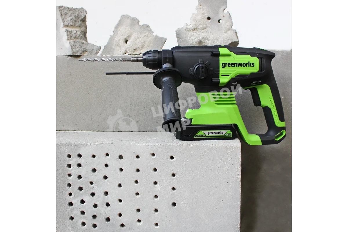 Перфоратор аккумуляторный бесщеточный GreenWorks GD24SDS2 2 ДЖ, 24V, c 1хАКБ 4 Ач и ЗУ в сумке (3803007UB)
