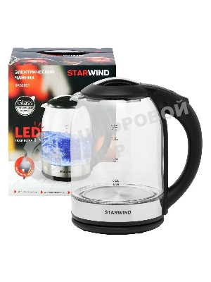 Чайник электрический Starwind SKG2051 1.8 л, 1800 Вт, черный/серебристый (корпус: стекло)