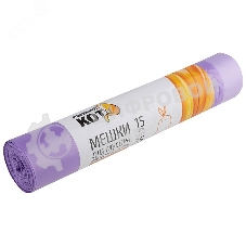 Мешки для мусора Рыжий кот 35 л (15 шт./рул) с завязками, ПНД, фиолетовый, 18 мкм