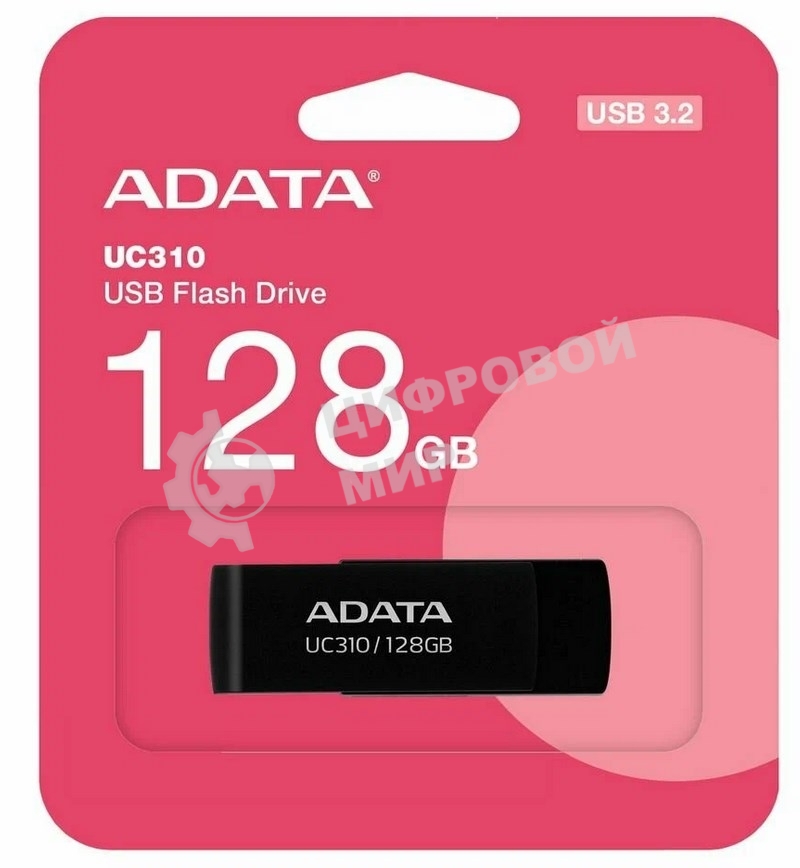 Флешка USB ADATA UC310 (UC310-128G-RBK), 128Gb, USB 3.2 Gen 1, R/W 100/30, черный