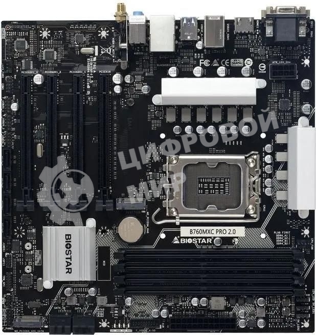 Материнская плата Biostar B760MXC PRO, LGA 1700, Intel B760, 4xDDR4, 8xSATA, 2xM.2, 1xPCIe 4.0 x16, 3xPCIe 3.0 x1, 1xHDMI, 1xDVI, 1xVGA, 1x 1Gb LAN, 4xUSB-A 3.2 Gen 2, 2xUSB-A 2.0, 3x3.5 мм, 7.1, mATX