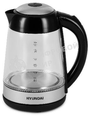 Чайник электрический Hyundai HYK-G3803 1.7 л, 2200 Вт, черный/серебристый (корпус: стекло)