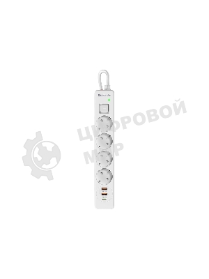 Удлинитель с сетевым фильтром Defender DFS 141, белый, 4розетки, USB+TypeC, 1.5 м.