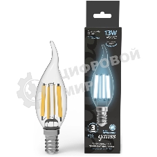 Лампа светодиодная филаментная Gauss Filament 13Вт цок.: E14 свеча св. свеч. бел. нейт. (упак.: 10 шт)